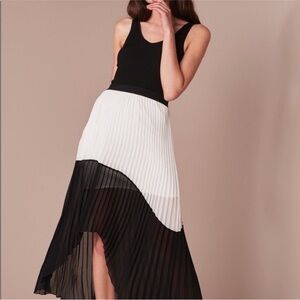 Maje Paris Ruddy Ribbed Colorblock Midi Dress High Low Pleated Black White Sz 3